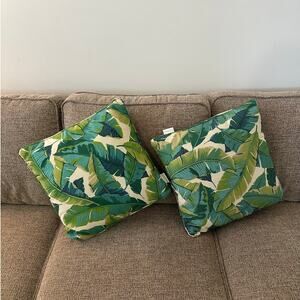 Set of 2 Solarium Banana Leaf Tropical Throw Pillows Green Palm Indoor Outdoor